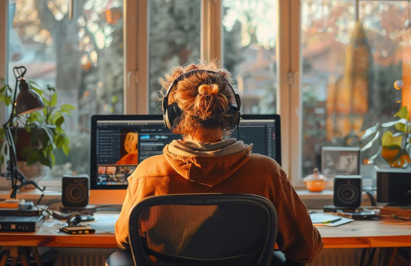 a Women designing a project on her system